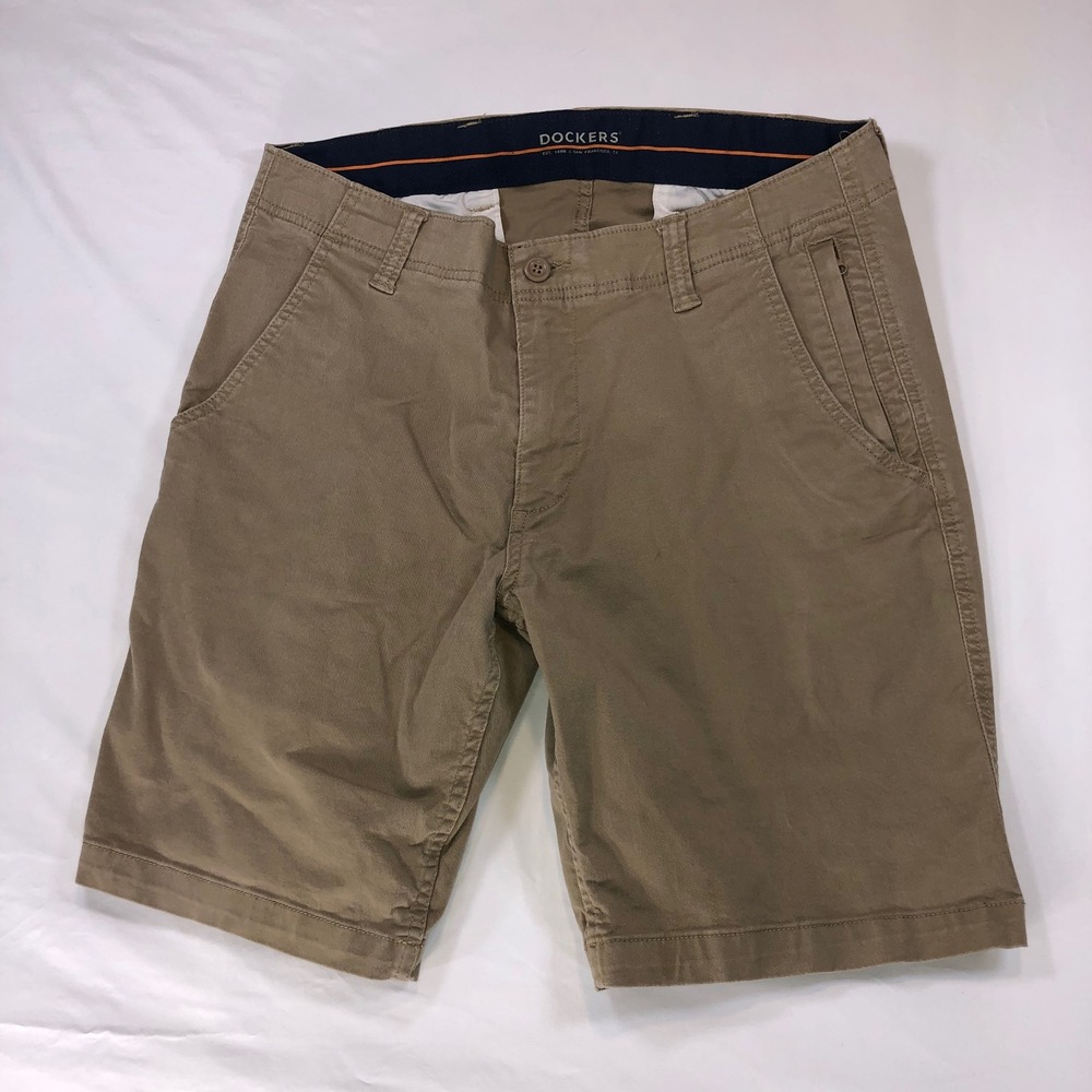 Dockers Mens Khaki Brown Chino Shorts Cotton Twill Flat Front Casual Size 30